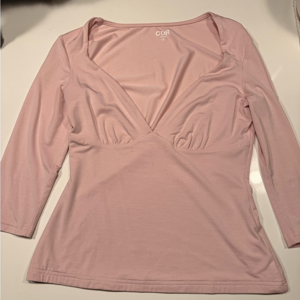 Pink V-Neck Long Sleeve Women's Top